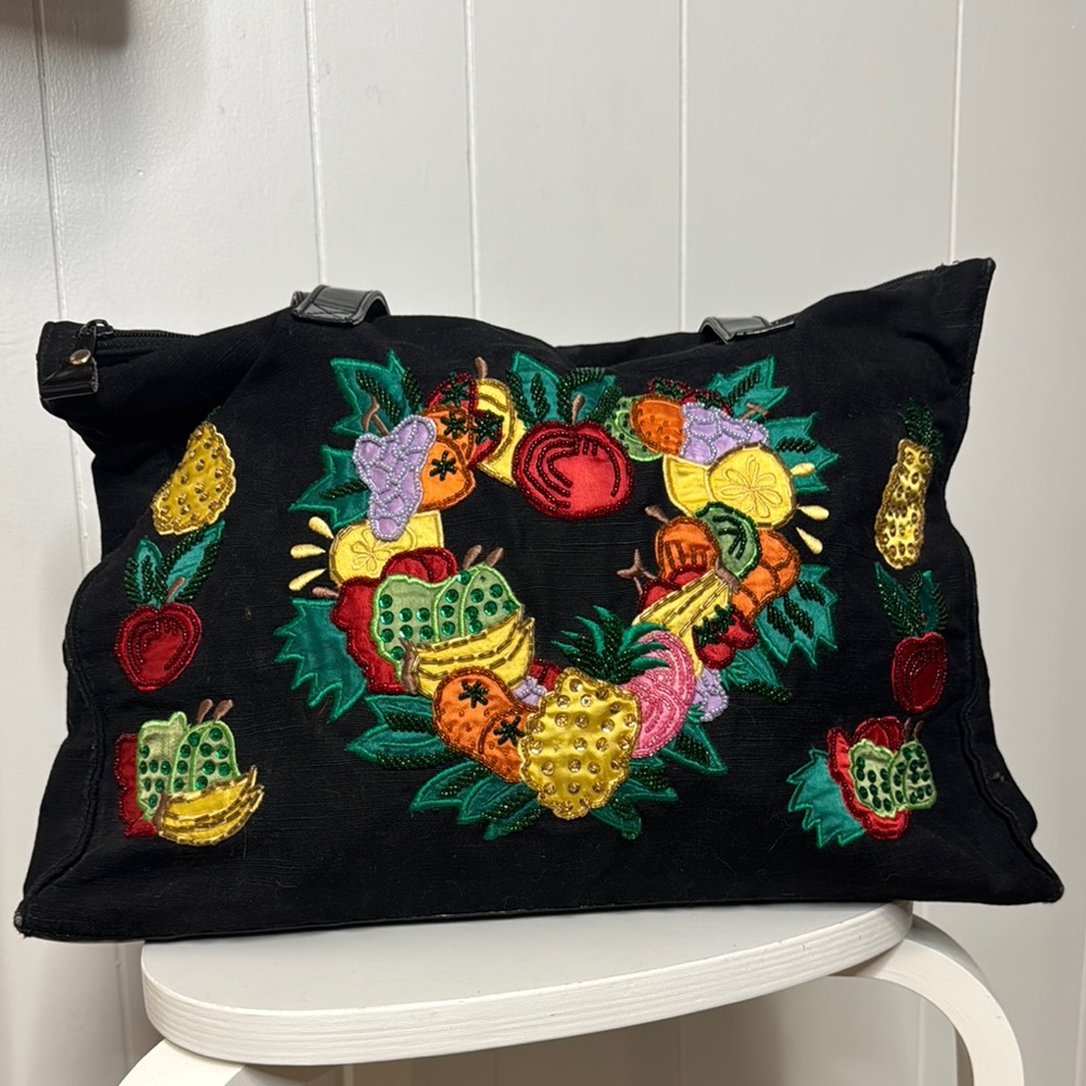 Vintage bedazzled fruit theme tote bag